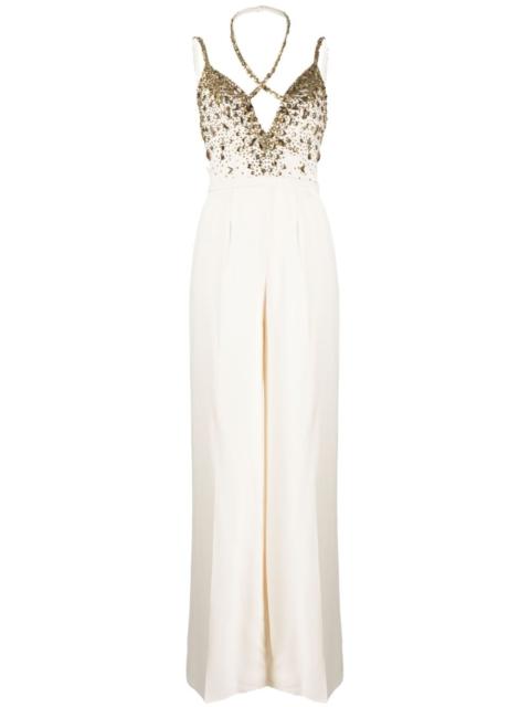 stone-embellished flared jumpsuit
