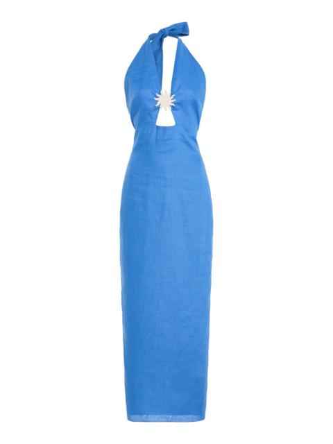Orly Linen Midi Halter Dress blue