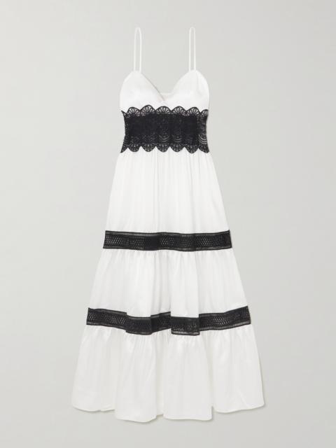 Demi Tiered Lace-trimmed Silk-satin Midi Dress