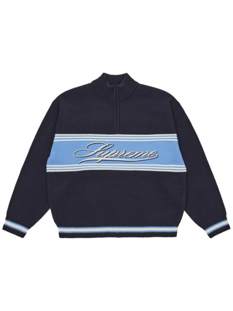 Supreme Script Stripe Half Zip Sweater Navy