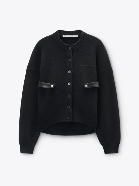 Black Wool-Cotton Draped Back Cardigan