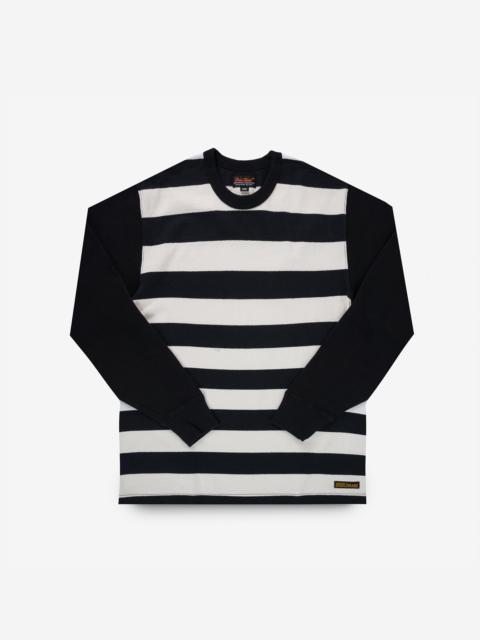 11OZ COTTON KNIT LONG-SLEEVED SWEATER - STRIPED BODY WITH BLACK ARMS