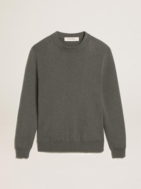 Men's round-neck sweater in dark gray cotton with logo on the back