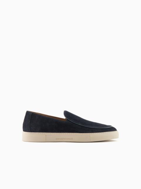 MULTI-STRIPED SUEDE SLIP-ONS