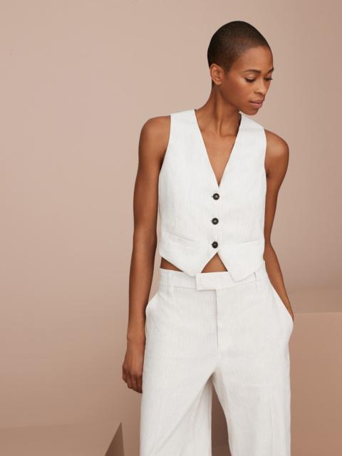 Striped comfort linen and cotton waistcoat with monili