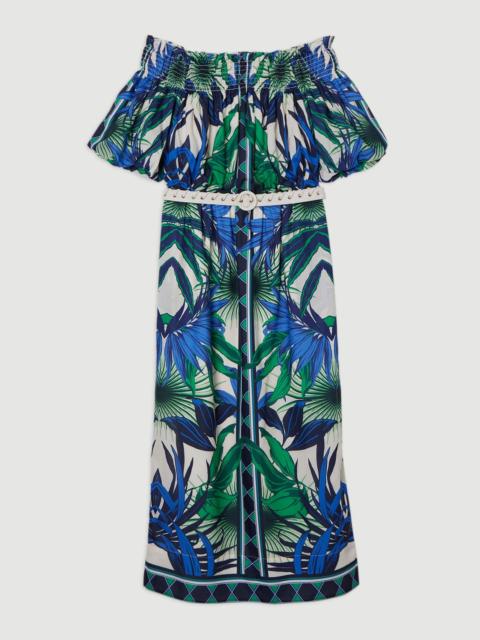 Voile Mirrored Floral Woven Bardot Midi Dress