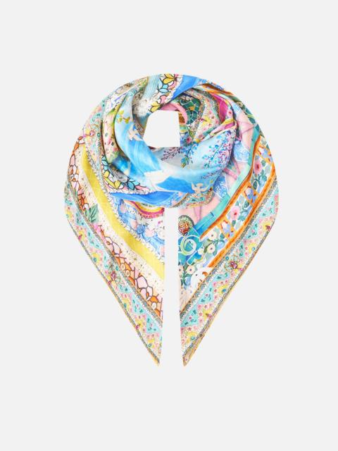 LARGE CRYSTALLED SILK SQUARE SCARF