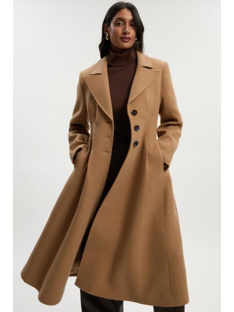 Wool Corset Detail Full Skirted Tailored Maxi Coat