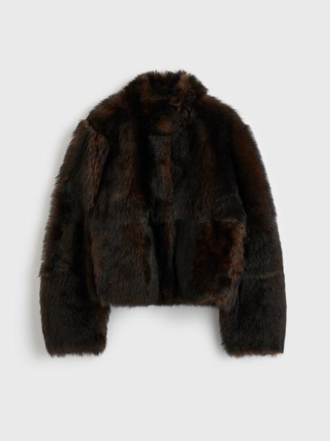 Silky shearling jacket dark brown