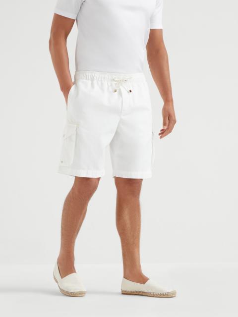 Garment-dyed Bermuda shorts in twisted cotton gabardine with cargo pockets and drawstring