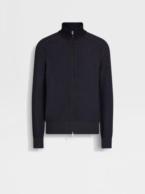 NAVY BLUE MÉLANGE CASHSETA FULL ZIP CARDIGAN