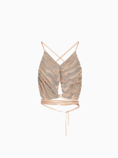 EMBROIDERED SILK AND VISCOSE JERSEY TOP