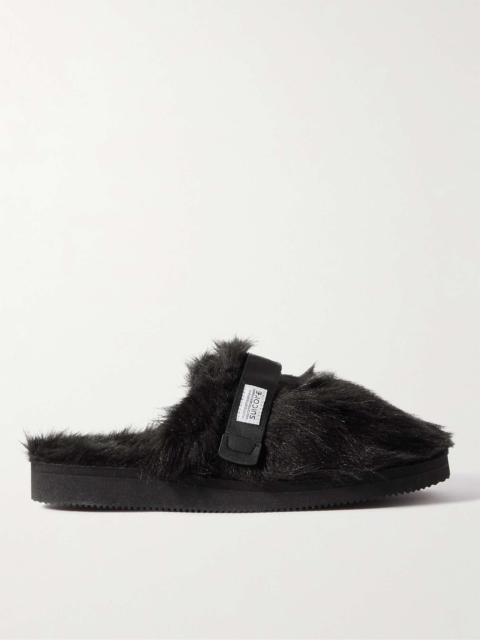 Zavo-2EU Webbing-Trimmed Faux Fur Mules