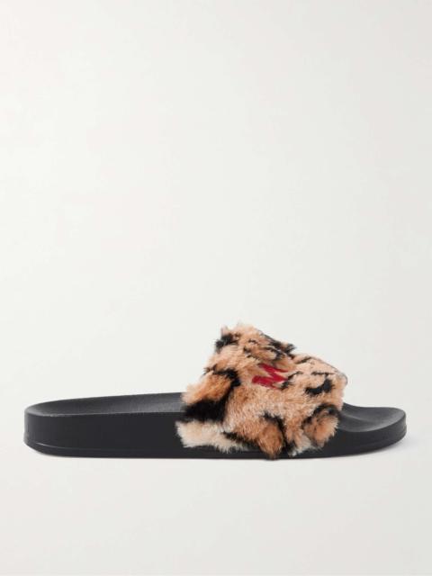 Logo-Embroidered Leopard-Print Faux Fur Slides