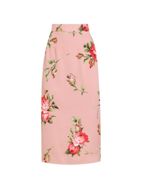 rose bouquet-print straight skirt