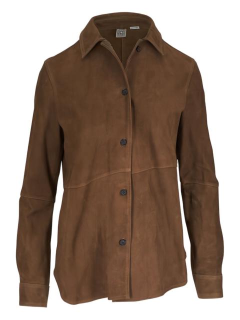 button-fastening leather shirt