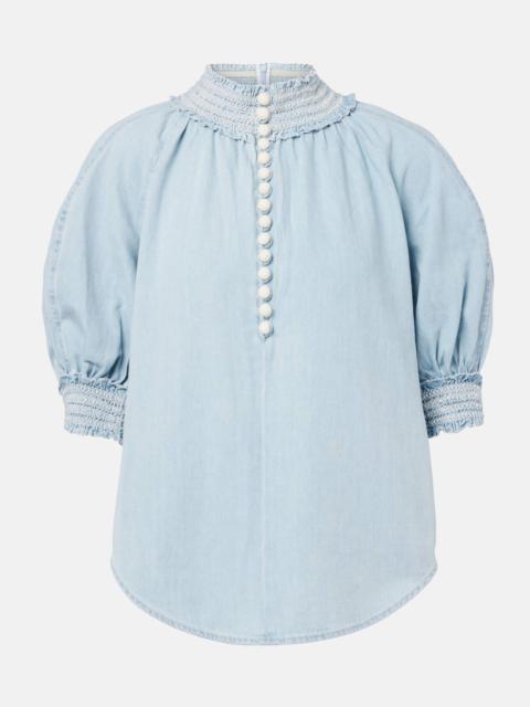 Ascension balloon-sleeve denim blouse