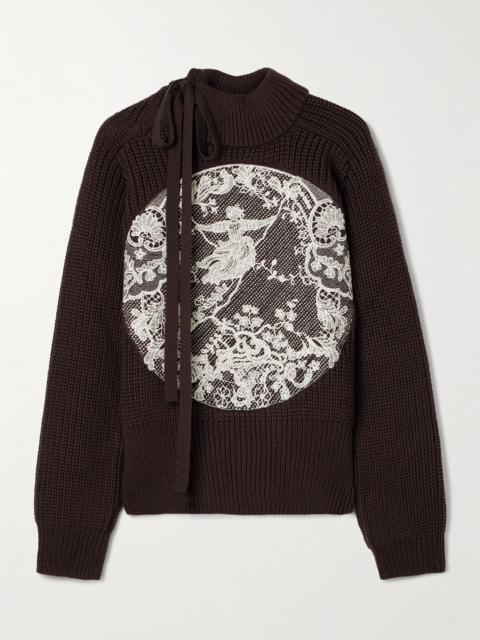 Embroidered Ribbed Merino Wool Turtleneck Sweater