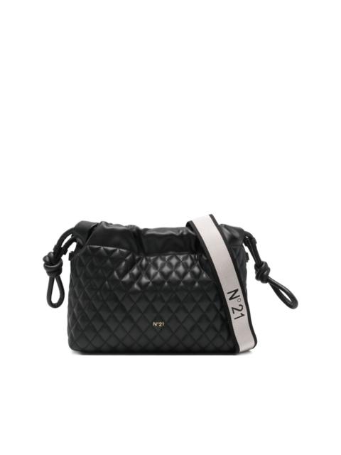 quilted drawstring cross body bag