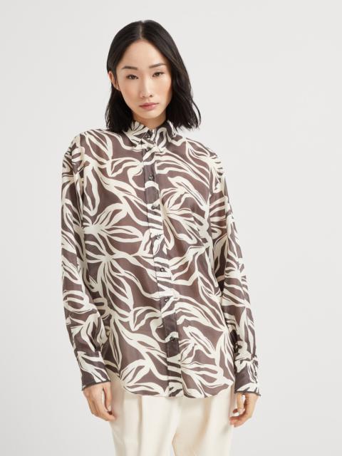Silk floral print pongée shirt with shiny cuffs