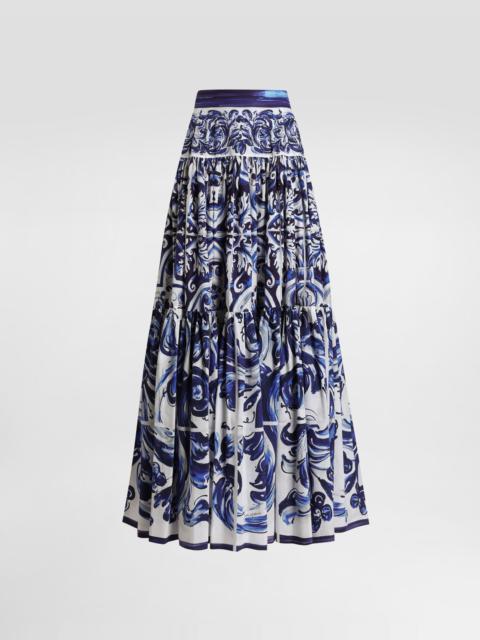 Majolica-print long poplin skirt