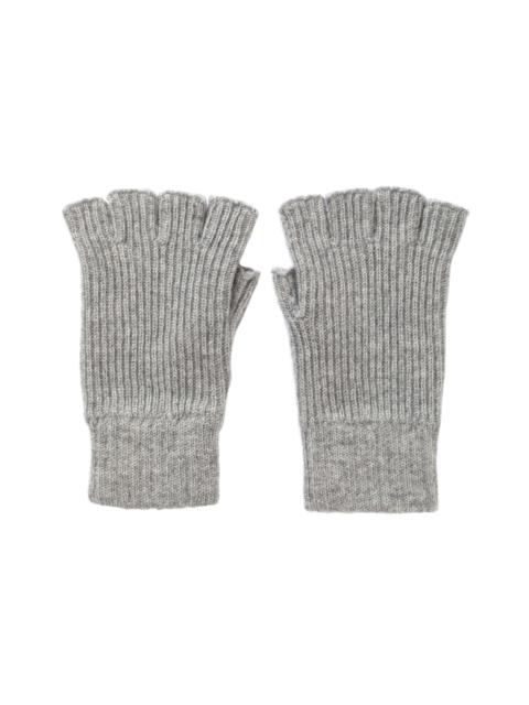 Ribbed Cashmere Grey Fingerless Gloves
