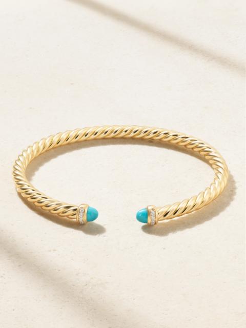 Cablespira Flex 18-karat Gold, Turquoise And Diamond Cuff