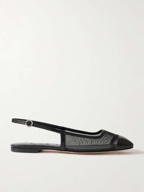 Geraldine leather-trimmed mesh slingback ballet flats Black