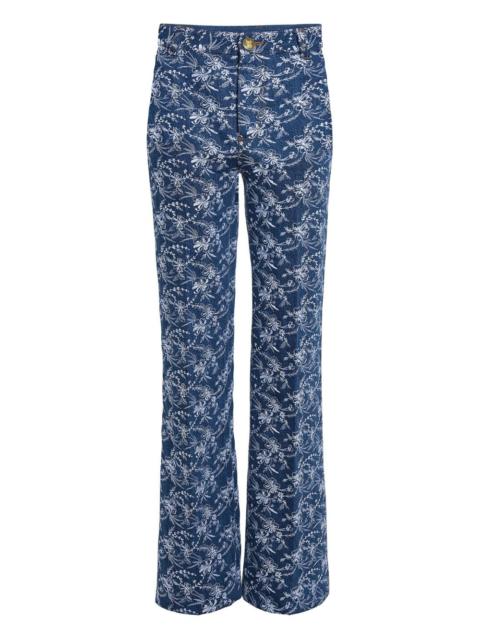 floral-embroidered denim trousers