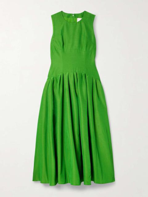 Pleated cotton-blend faille gown Green