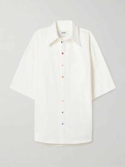 Oversized Embroidered Cotton-sateen Shirt