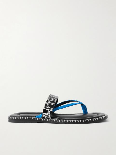 Whipstitched Croc-effect Leather Sandals