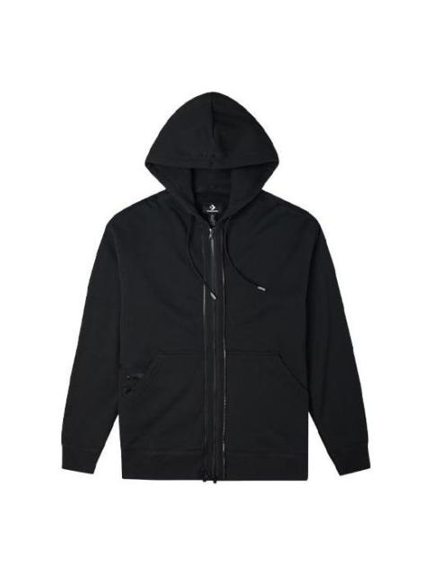 Converse Solid Color Zipper Long Sleeves Hooded Jacket Couple Style Black 10022002-A01