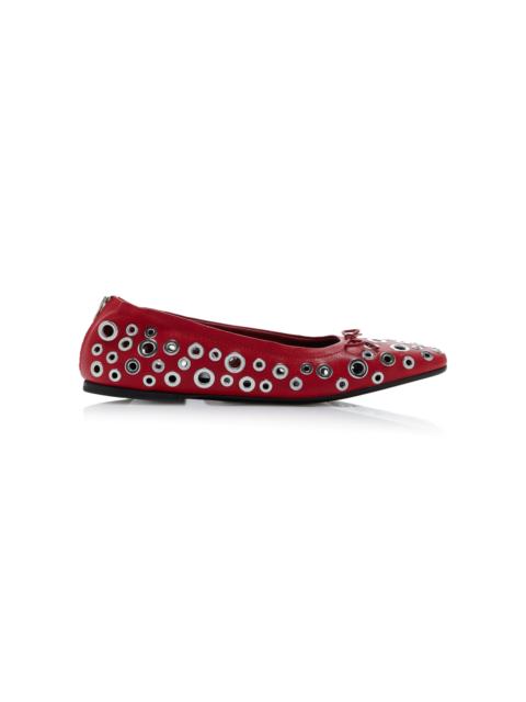 Amy Eyelet-Embellished Nappa Ballerina Flats red