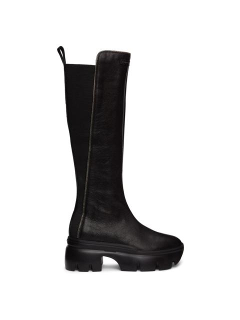 Black Leather Zip Detail Tall Boots