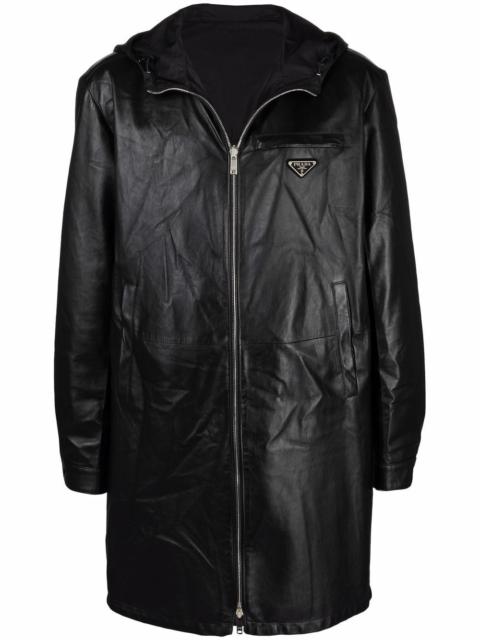 zip-fastening leather coat