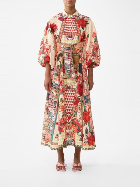 WAIST TIE SHIRT DRESS WITH BUBBLE SLEEVE