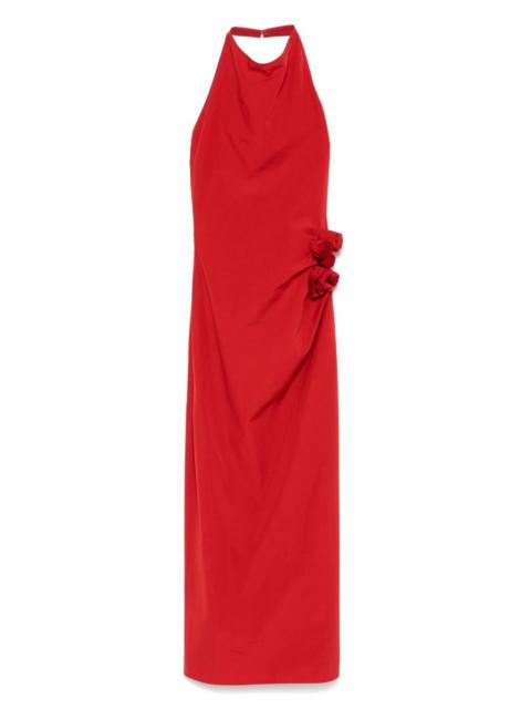 floral-appliqué midi dress