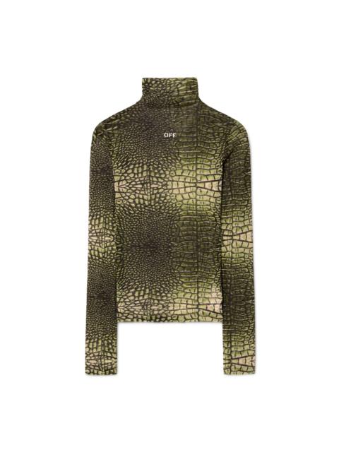 Green Stamp Crocodile Mesh Long-sleeved Top