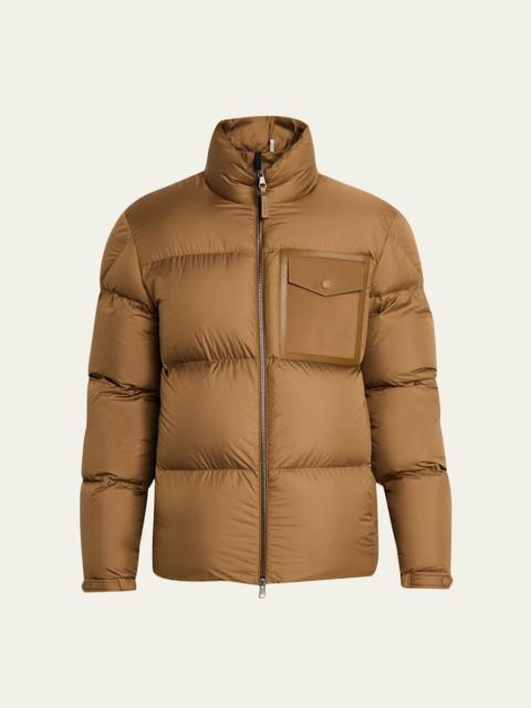 Men's Leather-Pocket Down Puffer Jacket