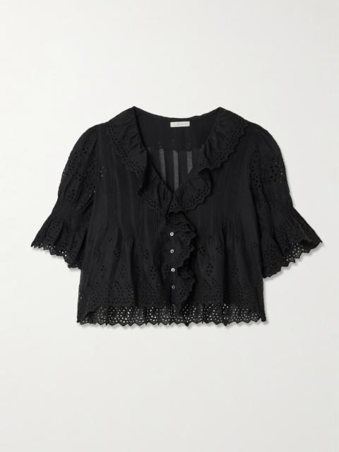Henri Cropped Ruffled Pintucked Broderie Anglaise Cotton Top