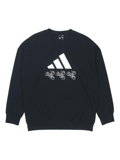 adidas logo Applique Hooded Round-neck Loose Sweater Men Black GM4446