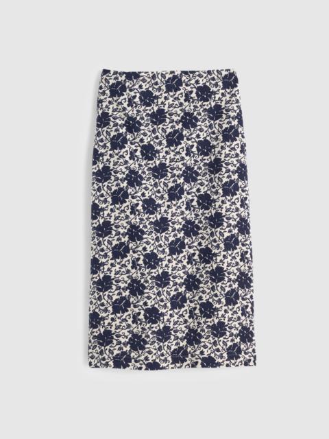 Pull-On Midi Skirt in Floral-Print Linen