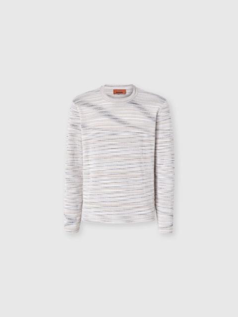 Ribbed crew-neck flamed cotton pullover