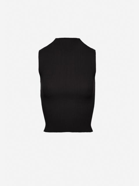 Sleeveless ribbed knit top in black