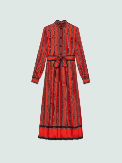 Square G chain print silk dress