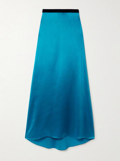 Velvet-trimmed Satin-crepe Maxi Skirt