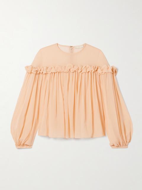 Peggy Ruffled Gathered Silk Crepe De Chine Blouse