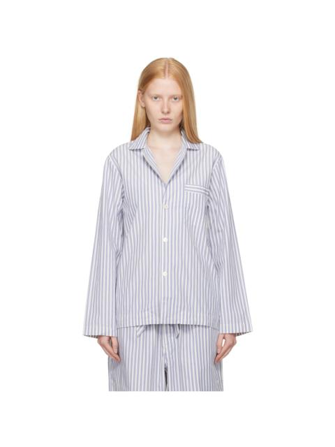 White & Blue Poplin Long-Sleeved Pyjama Shirt