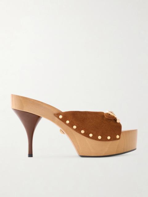 Opera Bow Embellished Suede Clogs